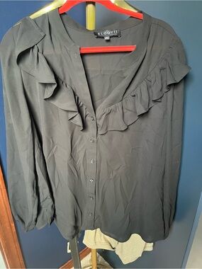 Eloquii Black Ruffle-Trim Button-Front Blouse-size 22w-NWT